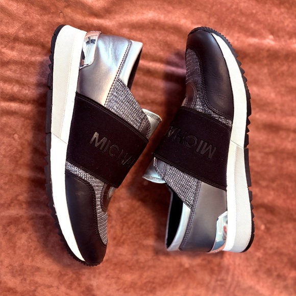 Michael KORS FELIX SILVER LUREX GLITTER Chain Mesh LOGO Sneakers - Picture 8 of 9